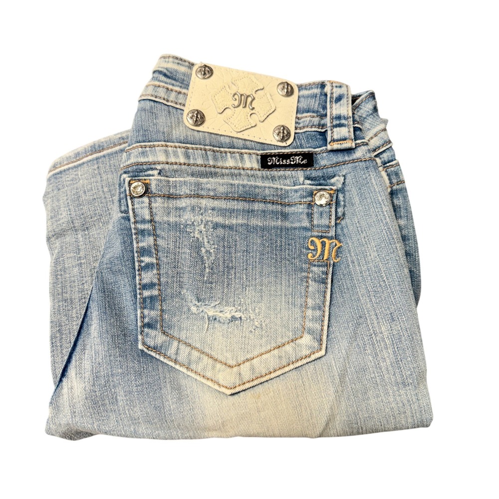 Miss Me Jeans Womens 27 (28x31 ACTUAL) Signature Skinny Light Blue Distressed